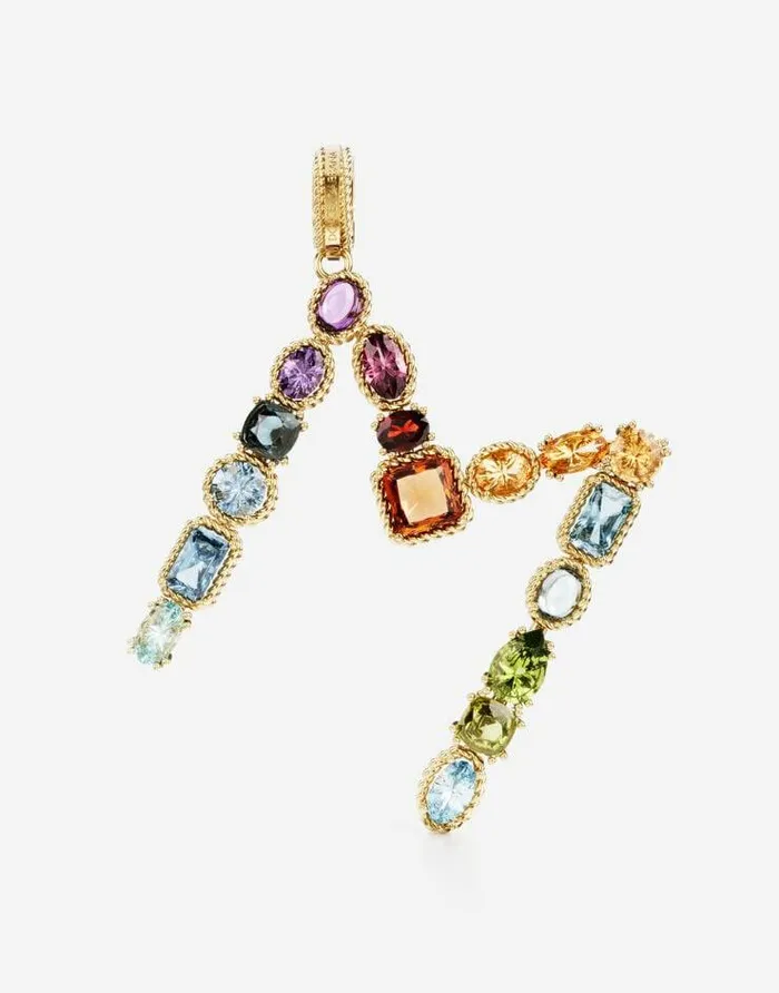 Dolce and Gabbana Alphabet Collection Women Rainbow Alphabet M 18 Kt Yellow Gold Charm With Multicolor Fine Gems Gold
