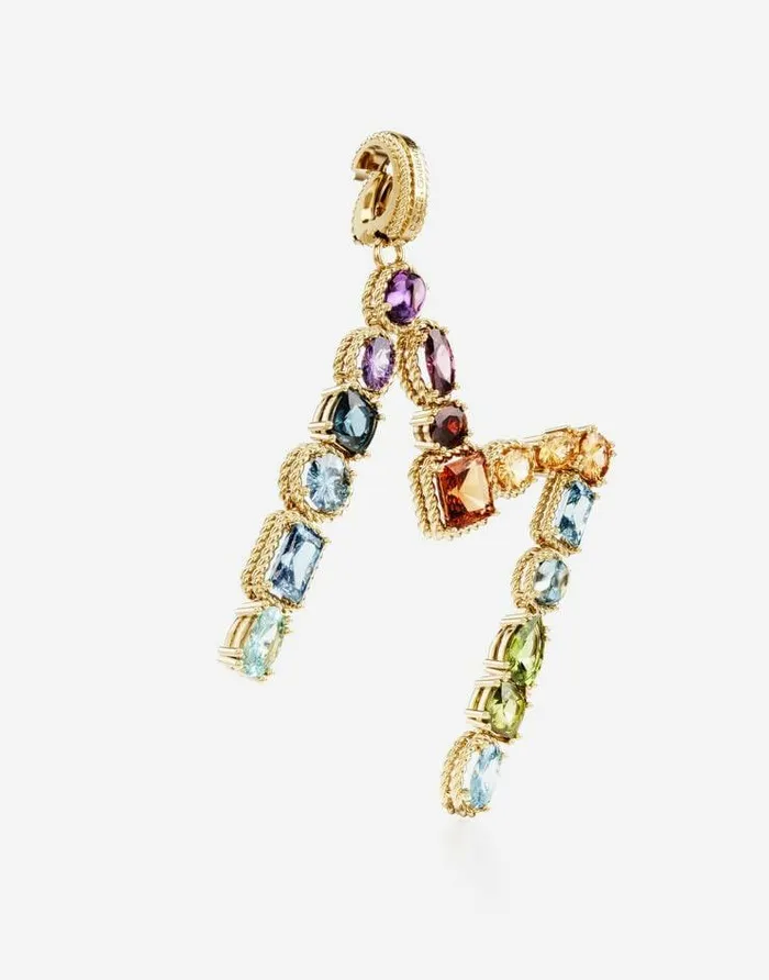Dolce and Gabbana Alphabet Collection Women Rainbow Alphabet M 18 Kt Yellow Gold Charm With Multicolor Fine Gems Gold Dolce and Gabbana Alphabet Collection Women Rainbow Alphabet M 18 Kt Yellow Gold Charm With Multicolor Fine Gems Gold
