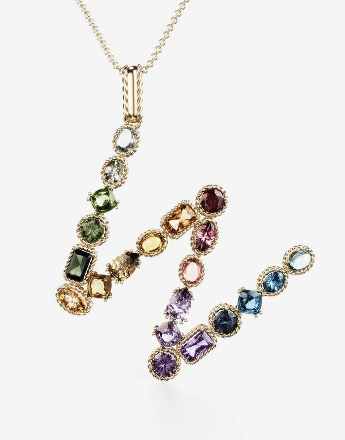 Dolce and Gabbana Alphabet Collection Women Rainbow Alphabet W Pendant In Yellow Gold With Multicolor Fine Gems Gold Dolce and Gabbana Alphabet Collection Women Rainbow Alphabet W Pendant In Yellow Gold With Multicolor Fine Gems Gold