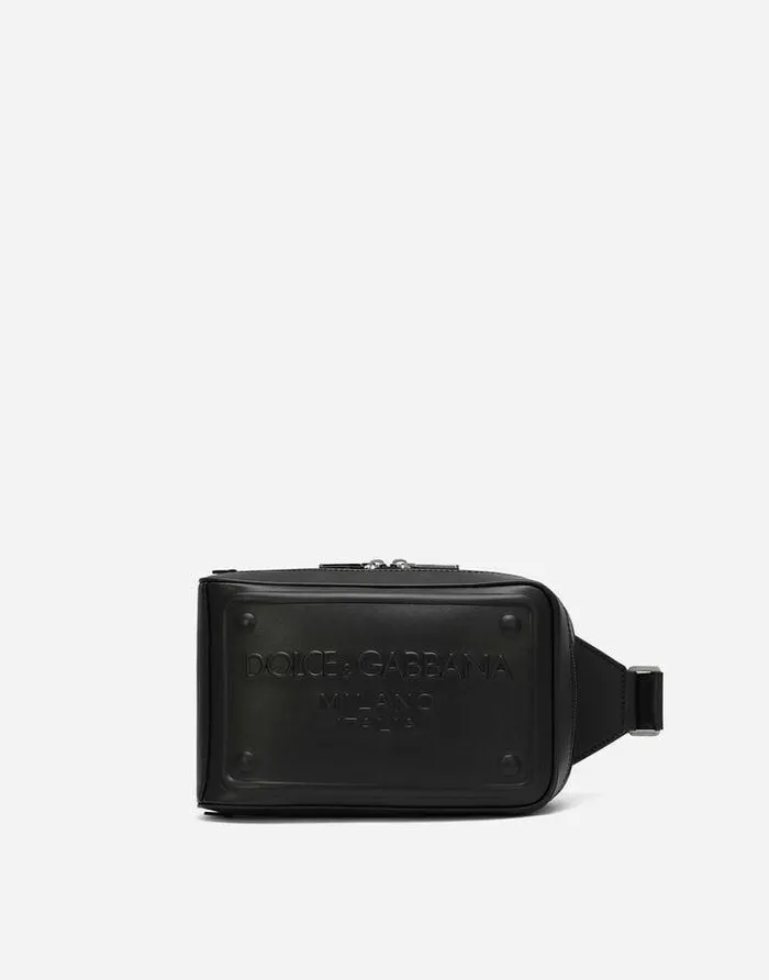 Dolce and Gabbana Backpacks And Fanny Packs Men Calfskin Belt Bag With Raised Logo Black Dolce and Gabbana Backpacks And Fanny Packs Men Calfskin Belt Bag With Raised Logo Black