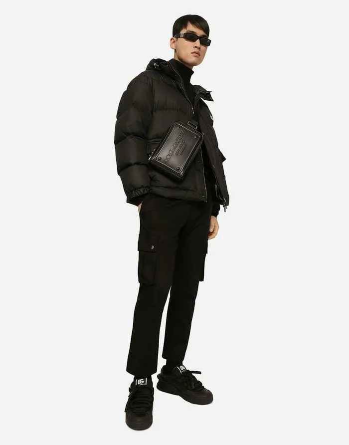 Dolce and Gabbana Backpacks And Fanny Packs Men Calfskin Belt Bag With Raised Logo Black
