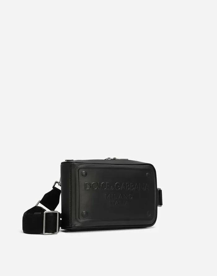 Dolce and Gabbana Backpacks And Fanny Packs Men Calfskin Belt Bag With Raised Logo Black