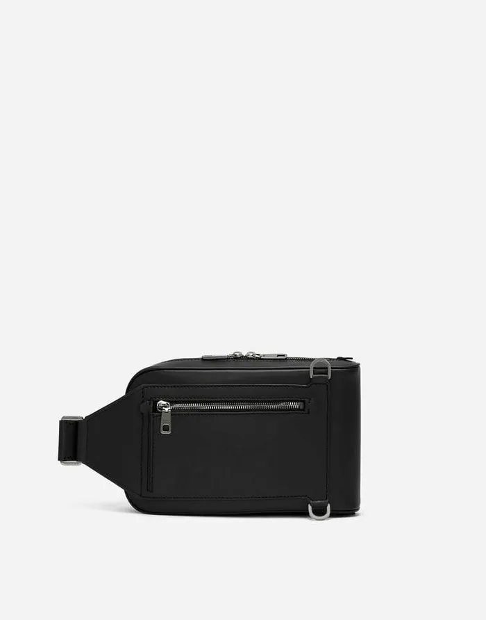Dolce and Gabbana Backpacks And Fanny Packs Men Calfskin Belt Bag With Raised Logo Black