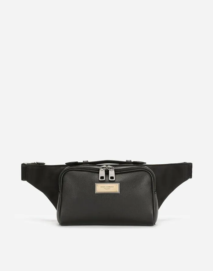 Dolce and Gabbana Backpacks And Fanny Packs Men Grainy Calfskin Belt Bag Black Dolce and Gabbana Backpacks And Fanny Packs Men Grainy Calfskin Belt Bag Black