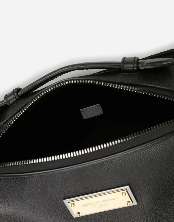 Dolce and Gabbana Backpacks And Fanny Packs Men Grainy Calfskin Belt Bag Black