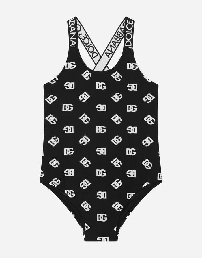 Dolce and Gabbana Beachwear Children Onepiece Swimsuit With DG Logo Print Multicolor