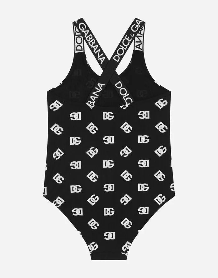 Dolce and Gabbana Beachwear Children Onepiece Swimsuit With DG Logo Print Multicolor