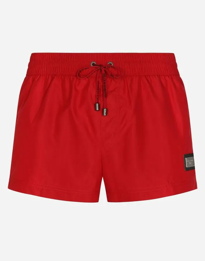 Dolce and Gabbana Beachwear Men Short Swim Trunks With Branded Tag Bordeaux