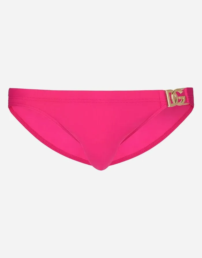 Dolce and Gabbana Beachwear Men Swim Briefs With DG Patch Fuchsia