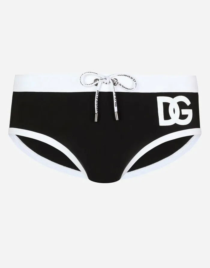 Dolce and Gabbana Beachwear Men Swim Briefs With DG Print Multicolor
