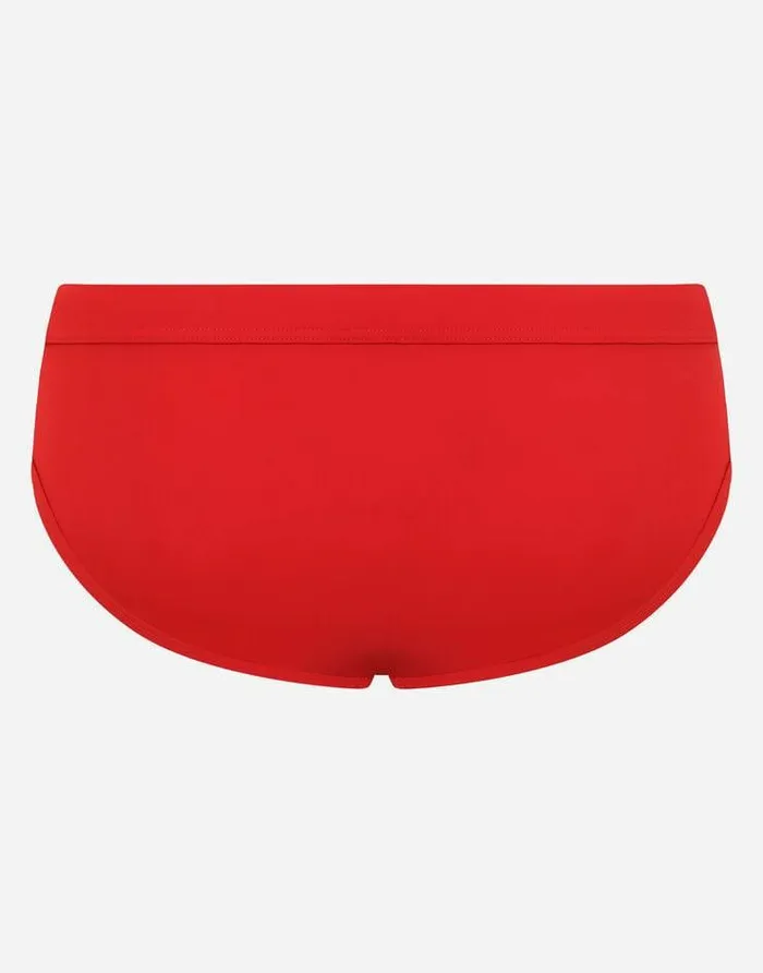 Dolce and Gabbana Beachwear Men Swim Briefs With Highcut Leg And Branded Plate Red Dolce and Gabbana Beachwear Men Swim Briefs With Highcut Leg And Branded Plate Red