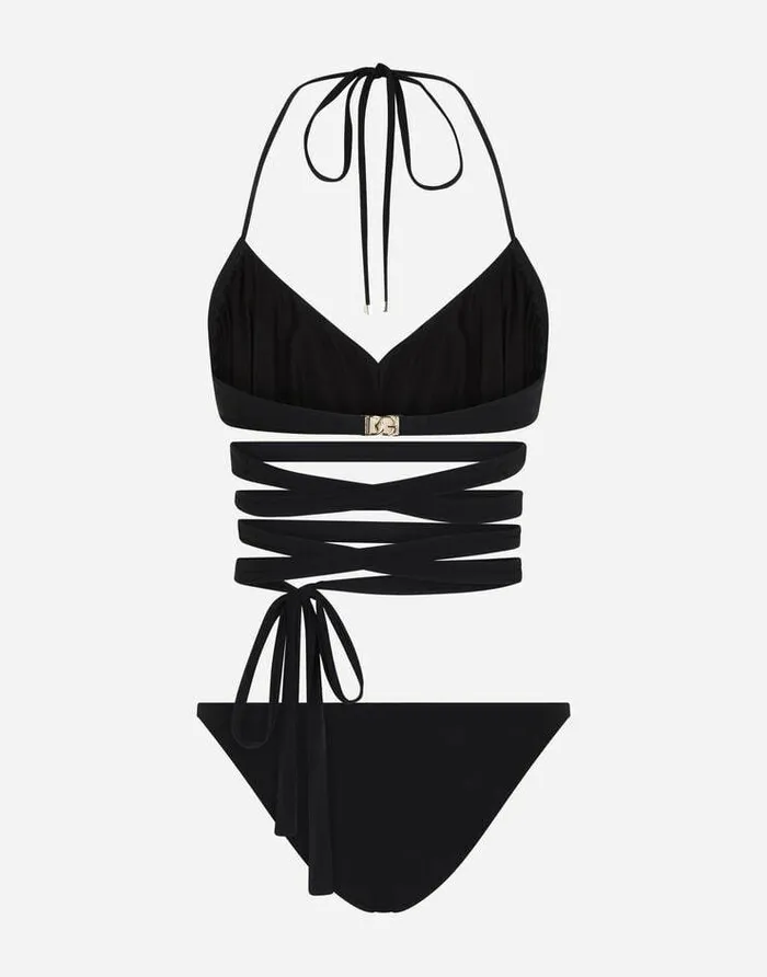 Dolce and Gabbana Beachwear Women Bikini With Wraparound Lace Ties Black Dolce and Gabbana Beachwear Women Bikini With Wraparound Lace Ties Black