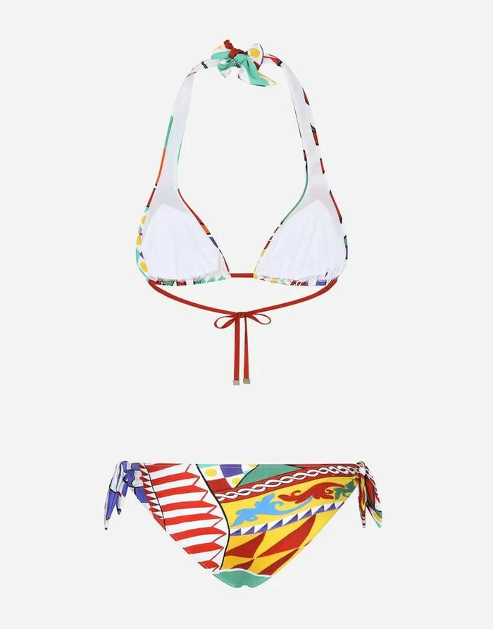 Dolce and Gabbana Beachwear Women Carrettoprint Triangle Bikini Multicolor Dolce and Gabbana Beachwear Women Carrettoprint Triangle Bikini Multicolor