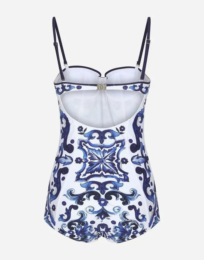 Dolce and Gabbana Beachwear Women Majolicaprint Balconette Onepiece Swimsuit Multicolor Dolce and Gabbana Beachwear Women Majolicaprint Balconette Onepiece Swimsuit Multicolor