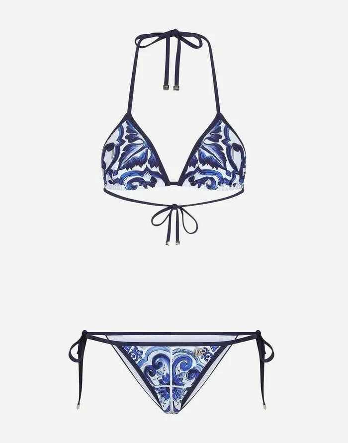 Dolce and Gabbana Beachwear Women Majolicaprint Triangle Bikini Multicolor