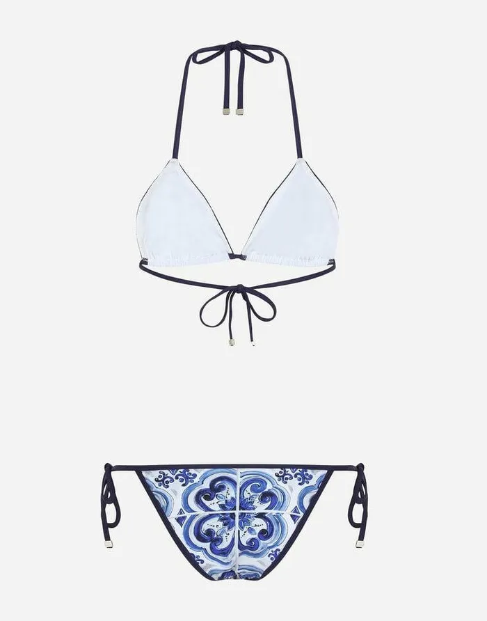 Dolce and Gabbana Beachwear Women Majolicaprint Triangle Bikini Multicolor Dolce and Gabbana Beachwear Women Majolicaprint Triangle Bikini Multicolor