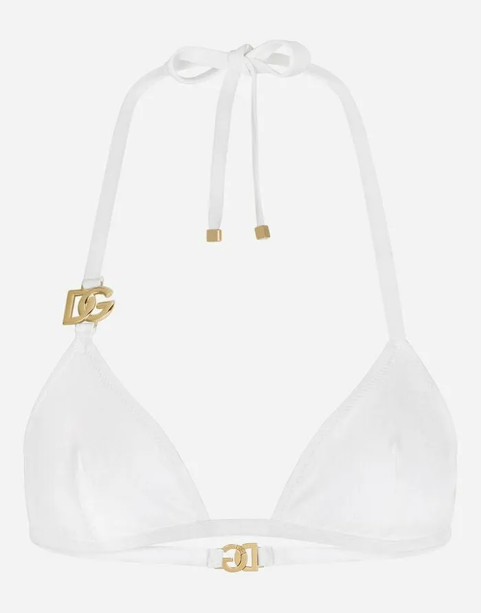 Dolce and Gabbana Beachwear Women Triangle Bikini With DG Logo White