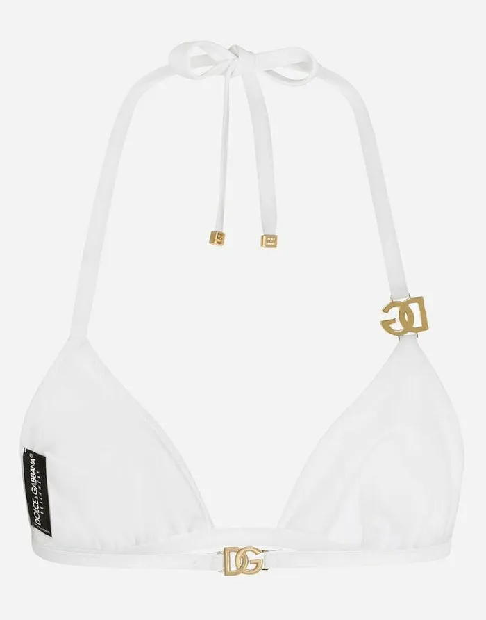 Dolce and Gabbana Beachwear Women Triangle Bikini With DG Logo White Dolce and Gabbana Beachwear Women Triangle Bikini With DG Logo White