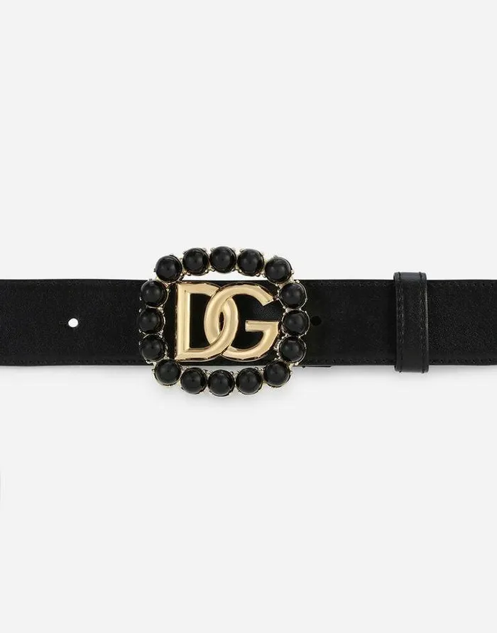 Dolce and Gabbana Belts Women Calfskin Belt With DG Logo With Black Pearls Black Dolce and Gabbana Belts Women Calfskin Belt With DG Logo With Black Pearls Black