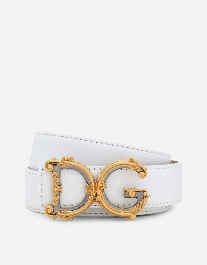 Dolce and Gabbana Belts Women Calfskin Belt With Logo White