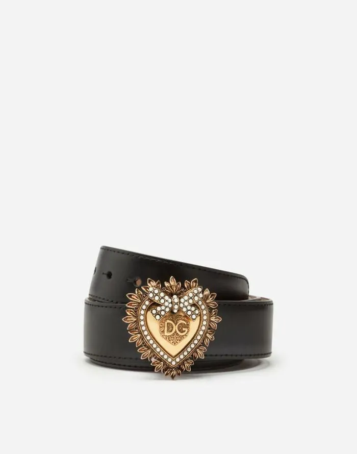 Dolce and Gabbana Belts Women Devotion Belt In Lux Leather Black