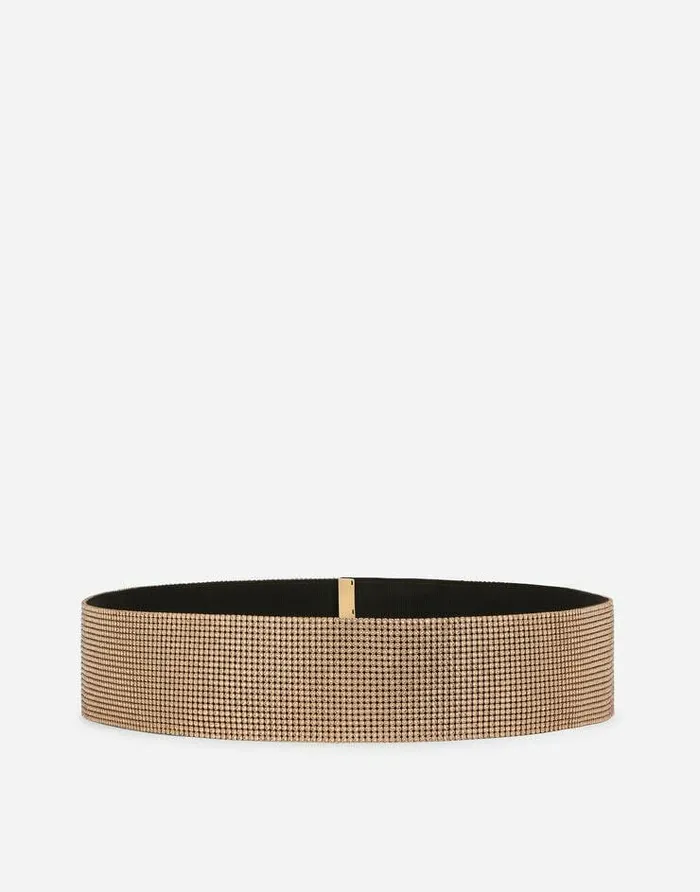 Dolce and Gabbana Belts Women Highwaist Crystal Mesh Belt Gold