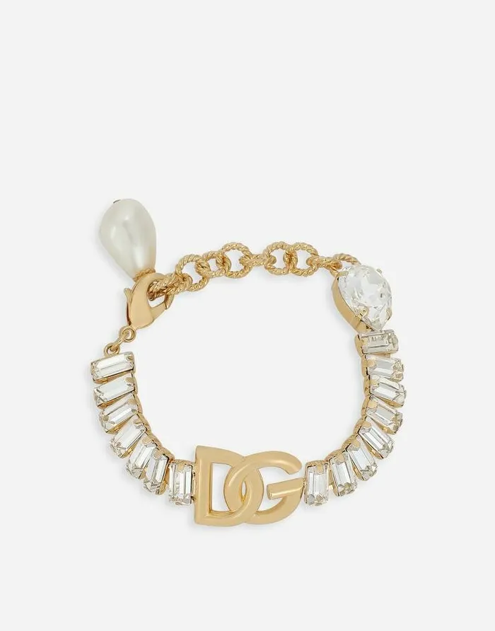 Dolce and Gabbana Bijoux Women Bracelet With Rhinestones And DG Logo Gold