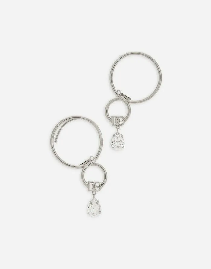 Dolce and Gabbana Bijoux Women Ear Cuff Earrings With DG Logo And Rhinestones Silver Dolce and Gabbana Bijoux Women Ear Cuff Earrings With DG Logo And Rhinestones Silver