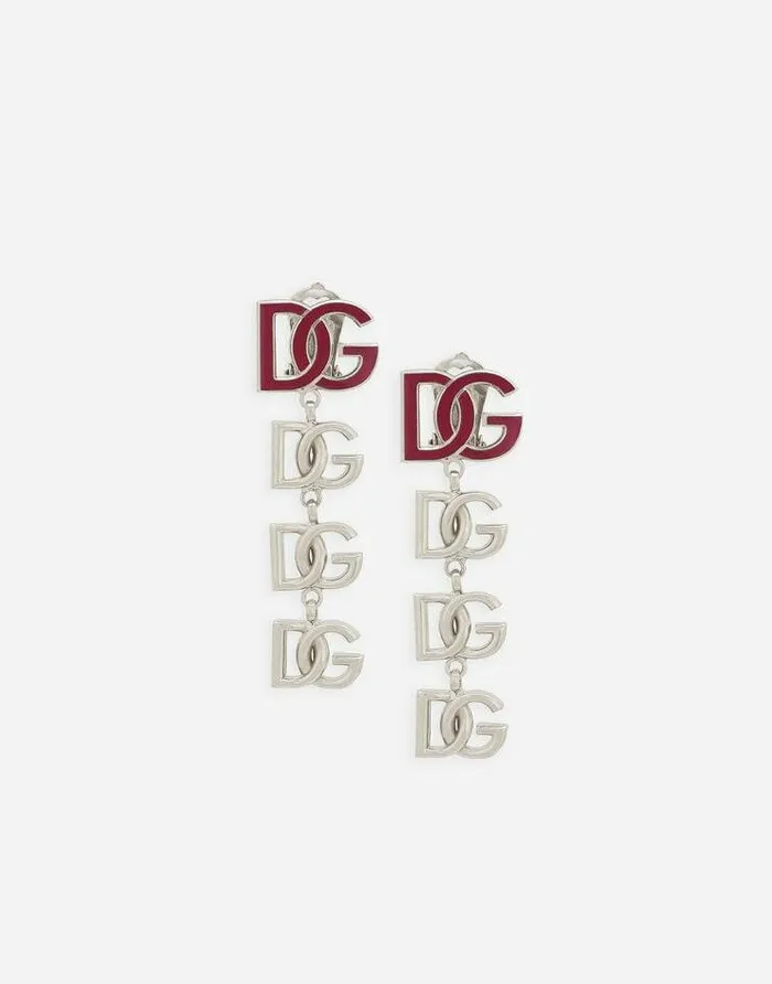 Dolce and Gabbana Bijoux Women Long Earrings With Twotone DG Multilogo Silver