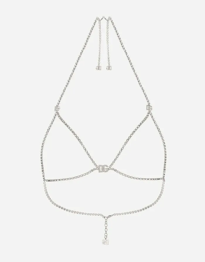 Dolce and Gabbana Bijoux Women Rigid Rhinestonedetailed Decorative Bra With DG Logo Silver Dolce and Gabbana Bijoux Women Rigid Rhinestonedetailed Decorative Bra With DG Logo Silver