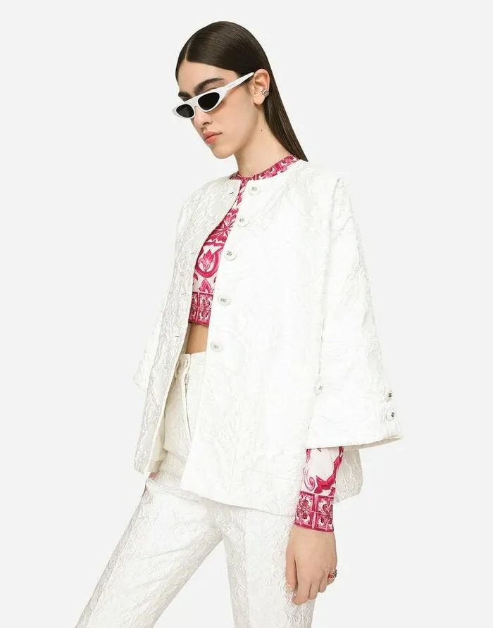 Dolce and Gabbana Blazers Women Brocade Jacket White Dolce and Gabbana Blazers Women Brocade Jacket White