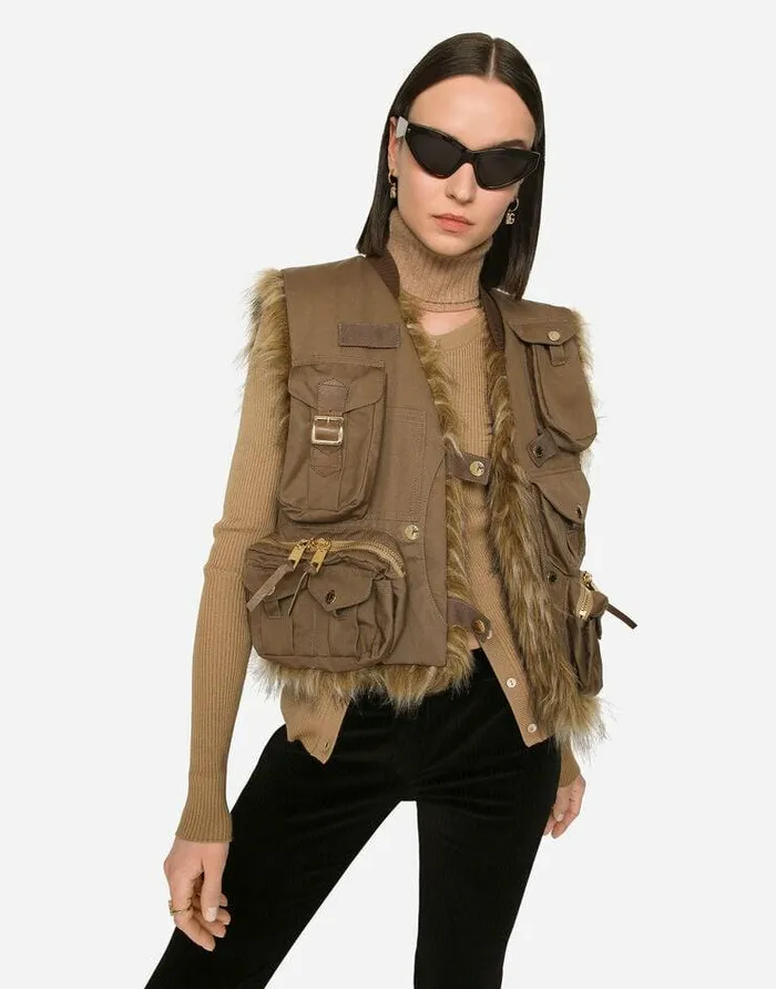 Dolce and Gabbana Blazers Women Cotton Vest With Large Pockets Brown Dolce and Gabbana Blazers Women Cotton Vest With Large Pockets Brown