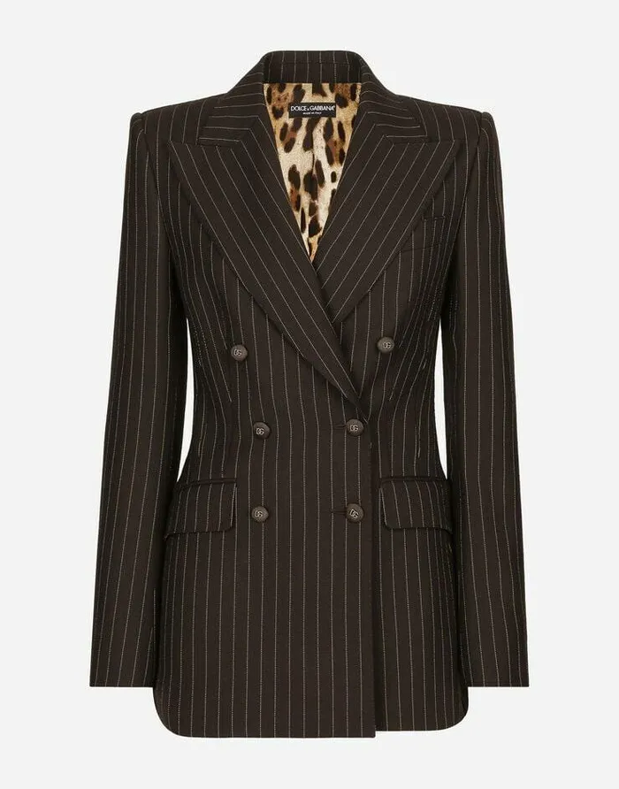 Dolce and Gabbana Blazers Women Doublebreasted Pinstripe Wool Turlington Jacket Multicolor Dolce and Gabbana Blazers Women Doublebreasted Pinstripe Wool Turlington Jacket Multicolor