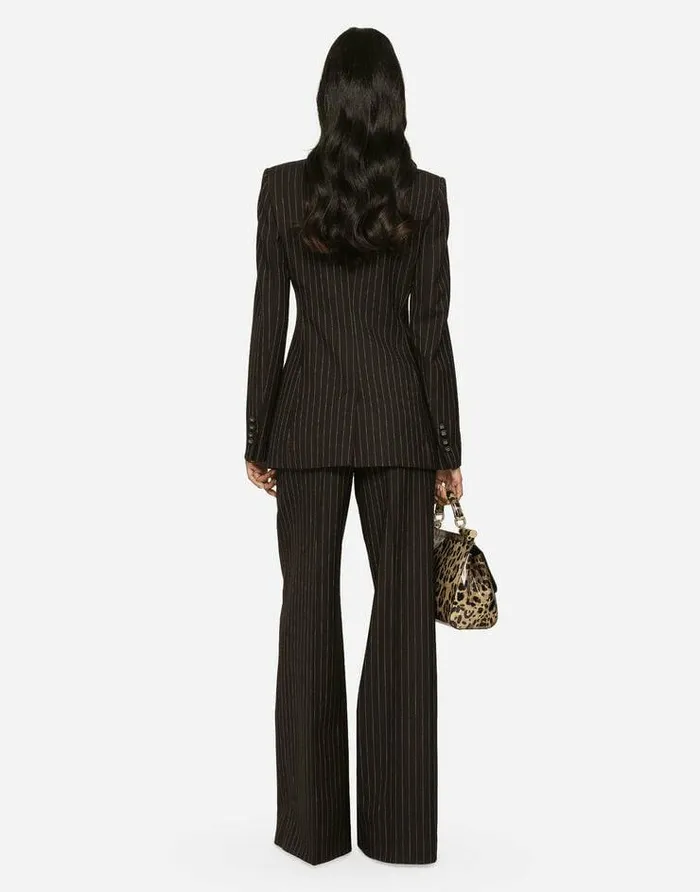 Dolce and Gabbana Blazers Women Doublebreasted Pinstripe Wool Turlington Jacket Multicolor Dolce and Gabbana Blazers Women Doublebreasted Pinstripe Wool Turlington Jacket Multicolor