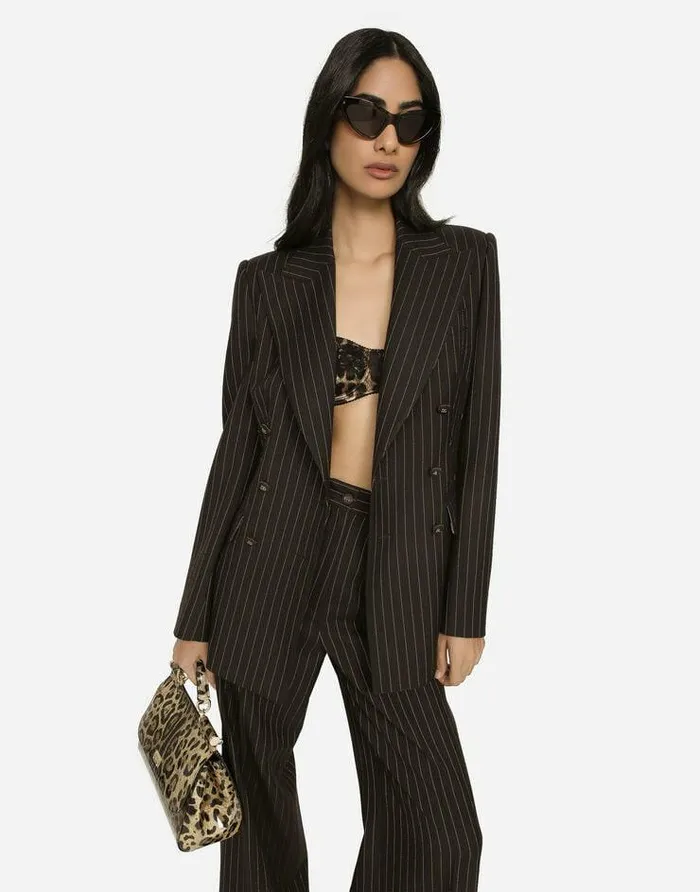 Dolce and Gabbana Blazers Women Doublebreasted Pinstripe Wool Turlington Jacket Multicolor Dolce and Gabbana Blazers Women Doublebreasted Pinstripe Wool Turlington Jacket Multicolor