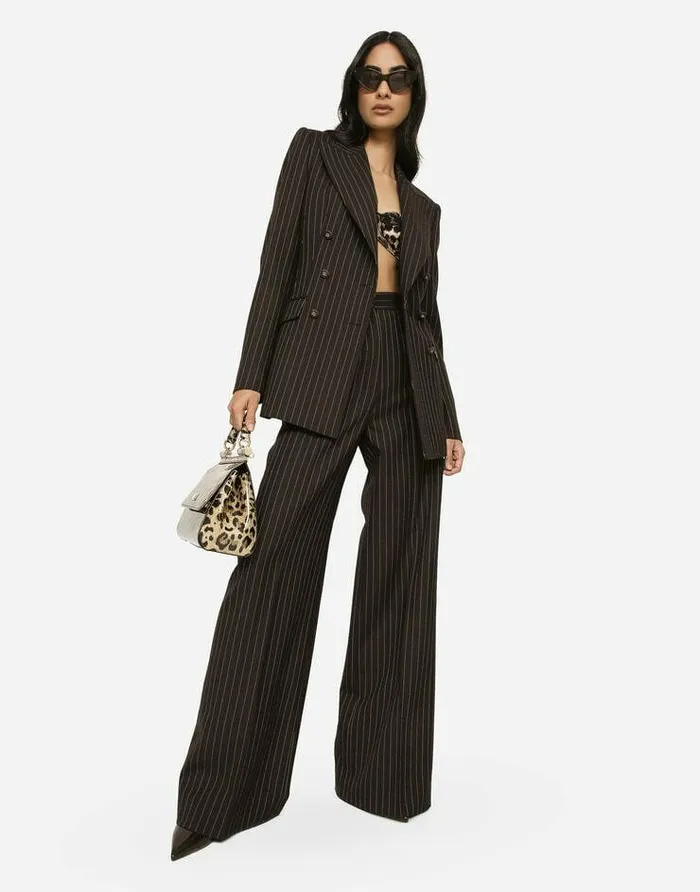 Dolce and Gabbana Blazers Women Doublebreasted Pinstripe Wool Turlington Jacket Multicolor Dolce and Gabbana Blazers Women Doublebreasted Pinstripe Wool Turlington Jacket Multicolor