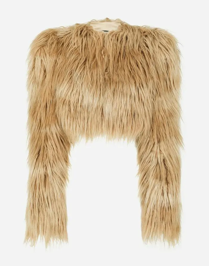Dolce and Gabbana Blazers Women Faux Fur Jacket Beige