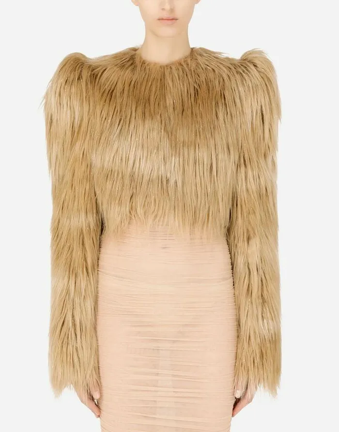Dolce and Gabbana Blazers Women Faux Fur Jacket Beige Dolce and Gabbana Blazers Women Faux Fur Jacket Beige