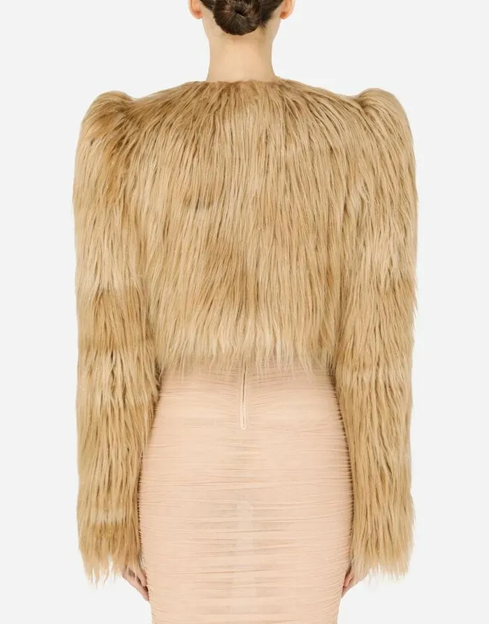 Dolce and Gabbana Blazers Women Faux Fur Jacket Beige Dolce and Gabbana Blazers Women Faux Fur Jacket Beige