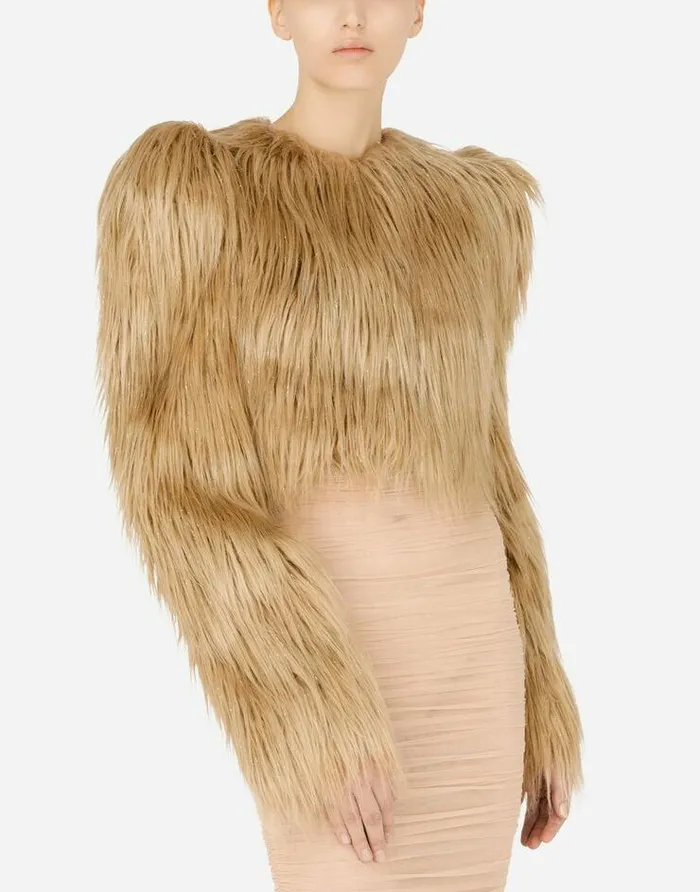 Dolce and Gabbana Blazers Women Faux Fur Jacket Beige Dolce and Gabbana Blazers Women Faux Fur Jacket Beige