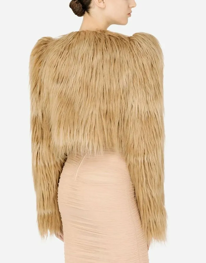 Dolce and Gabbana Blazers Women Faux Fur Jacket Beige Dolce and Gabbana Blazers Women Faux Fur Jacket Beige