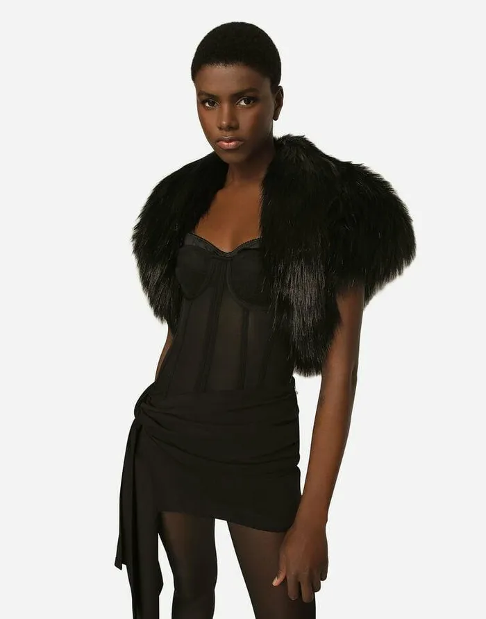 Dolce and Gabbana Blazers Women Faux Fur Shrug Black Dolce and Gabbana Blazers Women Faux Fur Shrug Black