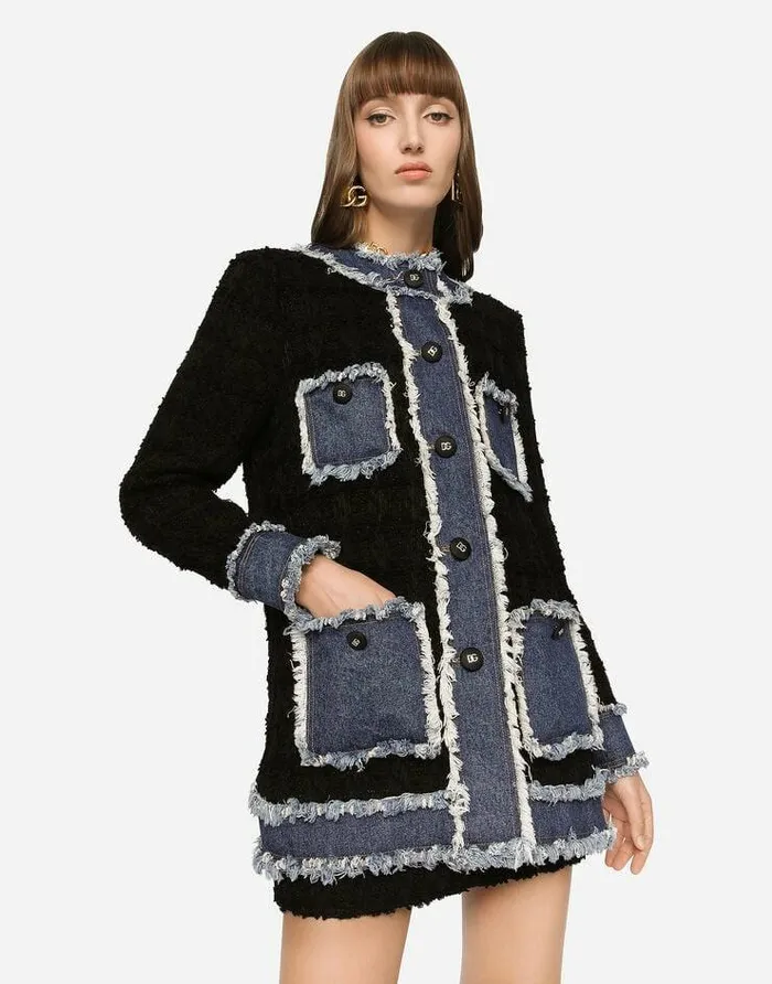 Dolce and Gabbana Blazers Women Tweed And Denim Jacket Multicolor Dolce and Gabbana Blazers Women Tweed And Denim Jacket Multicolor