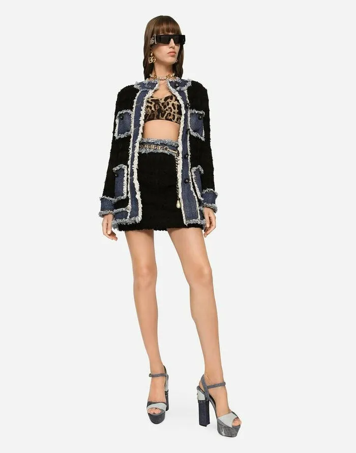 Dolce and Gabbana Blazers Women Tweed And Denim Jacket Multicolor Dolce and Gabbana Blazers Women Tweed And Denim Jacket Multicolor