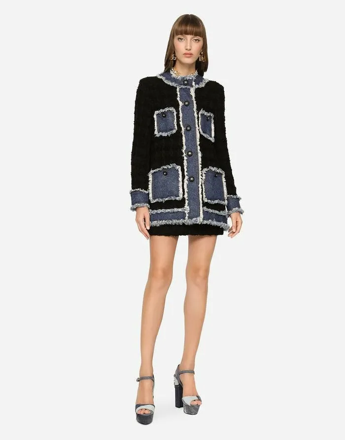 Dolce and Gabbana Blazers Women Tweed And Denim Jacket Multicolor Dolce and Gabbana Blazers Women Tweed And Denim Jacket Multicolor