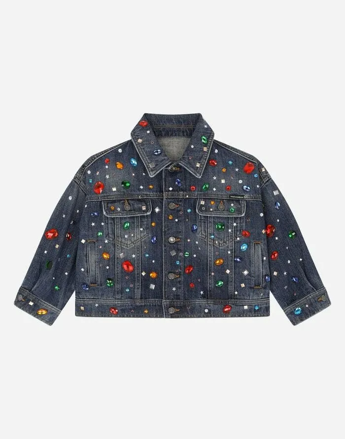 Dolce and Gabbana Coats And Jackets Children Denim Jacket With Fusible Rhinestones Multicolor