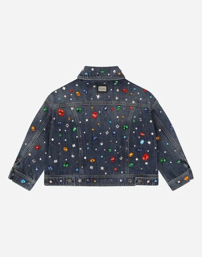 Dolce and Gabbana Coats And Jackets Children Denim Jacket With Fusible Rhinestones Multicolor