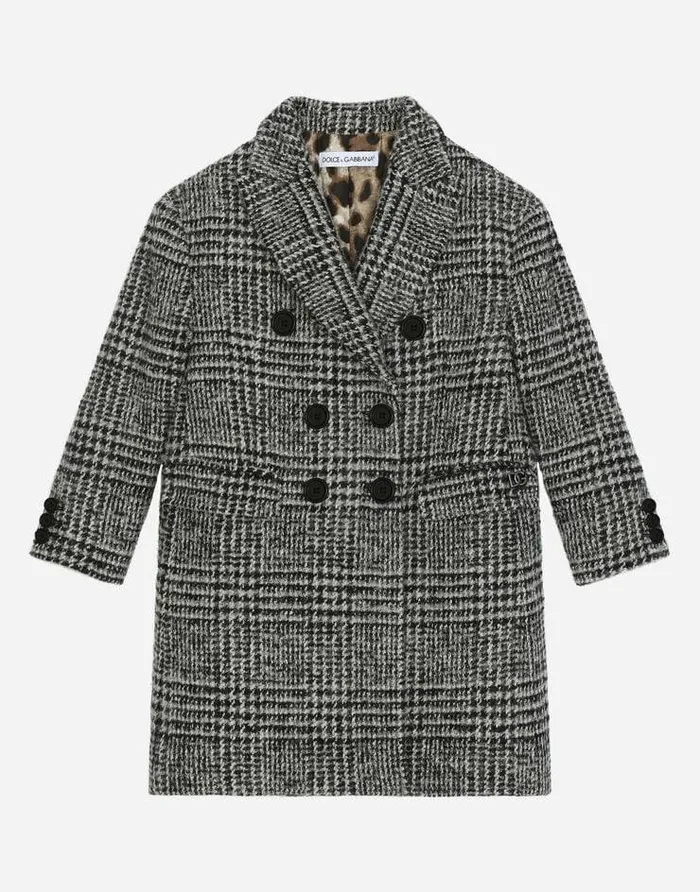 Dolce and Gabbana Coats And Jackets Children Doublebreasted Glen Plaid Coat Multicolor
