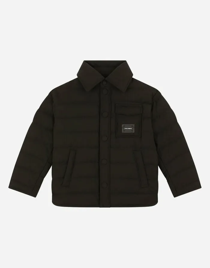 Dolce and Gabbana Coats And Jackets Children Light Nylon Down Jacket With Logo Plate Black