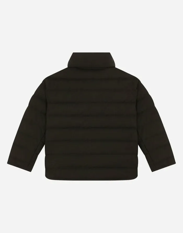Dolce and Gabbana Coats And Jackets Children Light Nylon Down Jacket With Logo Plate Black Dolce and Gabbana Coats And Jackets Children Light Nylon Down Jacket With Logo Plate Black